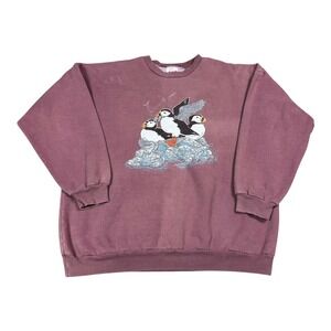 Vintage 90s Daquin Puffin Penguin Nature Maroon Sweatshirt Men's Large FLAWS